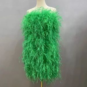 🎉New Arrival Lux Fashion Authentic Ostrich Feather Strapless Dress